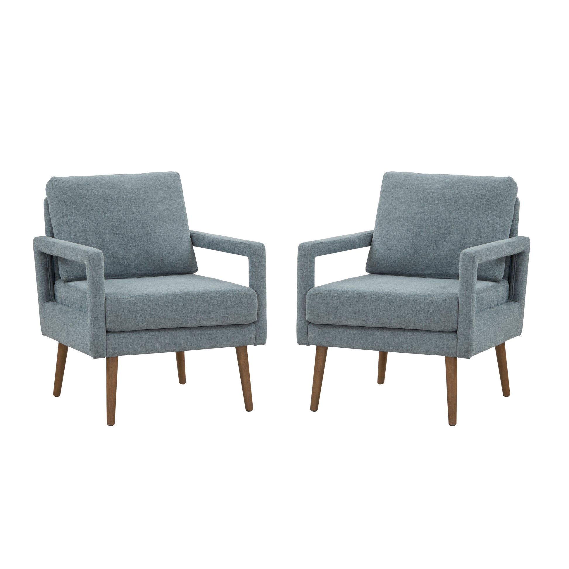 Mid Century Armchair2Pcs, Accent Chair With Wood Legs & Soft Cushion For Living Room, Bedroom, Home Office, Study, Dim Grey Grey Foam Wood Fabric