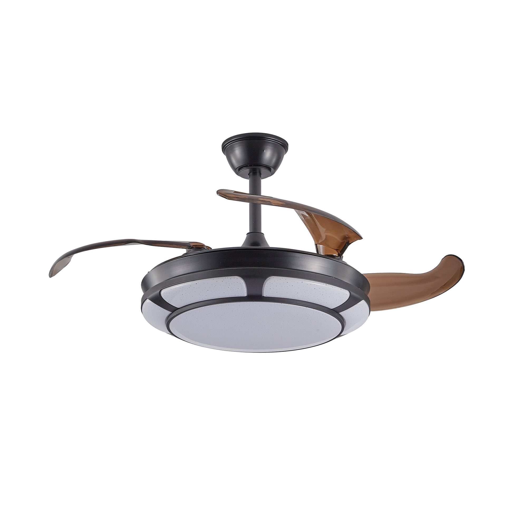 Modern Minimalist Invisible Ceiling Fan Light Retractable Fan With Led Fixtures For Living Room, Bedroom And Dining Room Black Acrylic Iron