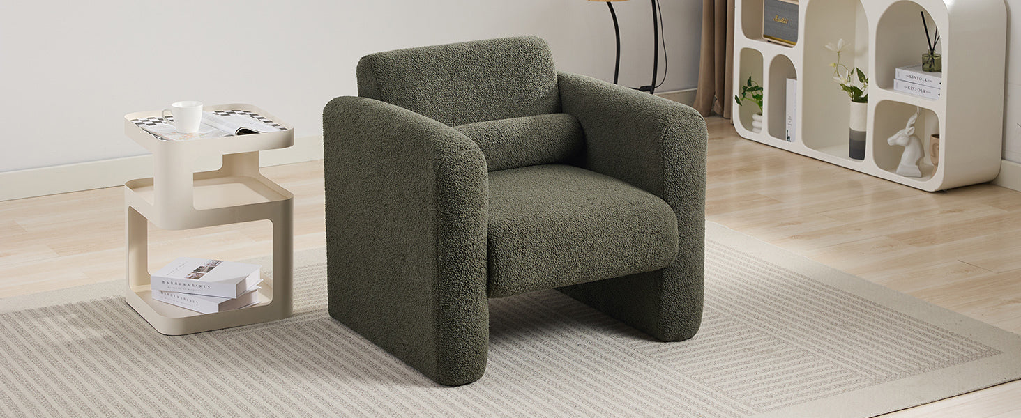 Modern Accent Chair Lambskin Sherpa Fabric Upholstered Comfy Reading Arm Chair Soft Padded Armchair With Back And Pillow For Living Room Bedroom Reception Waiting Room Office,Seaweed Green Seaweed Green Primary Living Space Upholstered