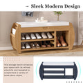 Retro Multifunctional Storage Bench With Cushion And Curved Side Panel For Entrance And Living Room Natural Natural Mdf