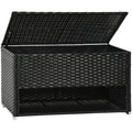 Outsunny Outdoor Deck Box & Shoe Storage, Pe Rattan Wicker Towel Rack With Liner For Indoor, Outdoor, Patio Furniture Cushions, Pool, Toys, Garden Tools, Black Black Steel