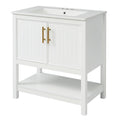 30 Inch White Bathroom Vanity With Ceramic Sink And Versatile Storage Ideal For Small Bathrooms White Bathroom Solid Wood Mdf