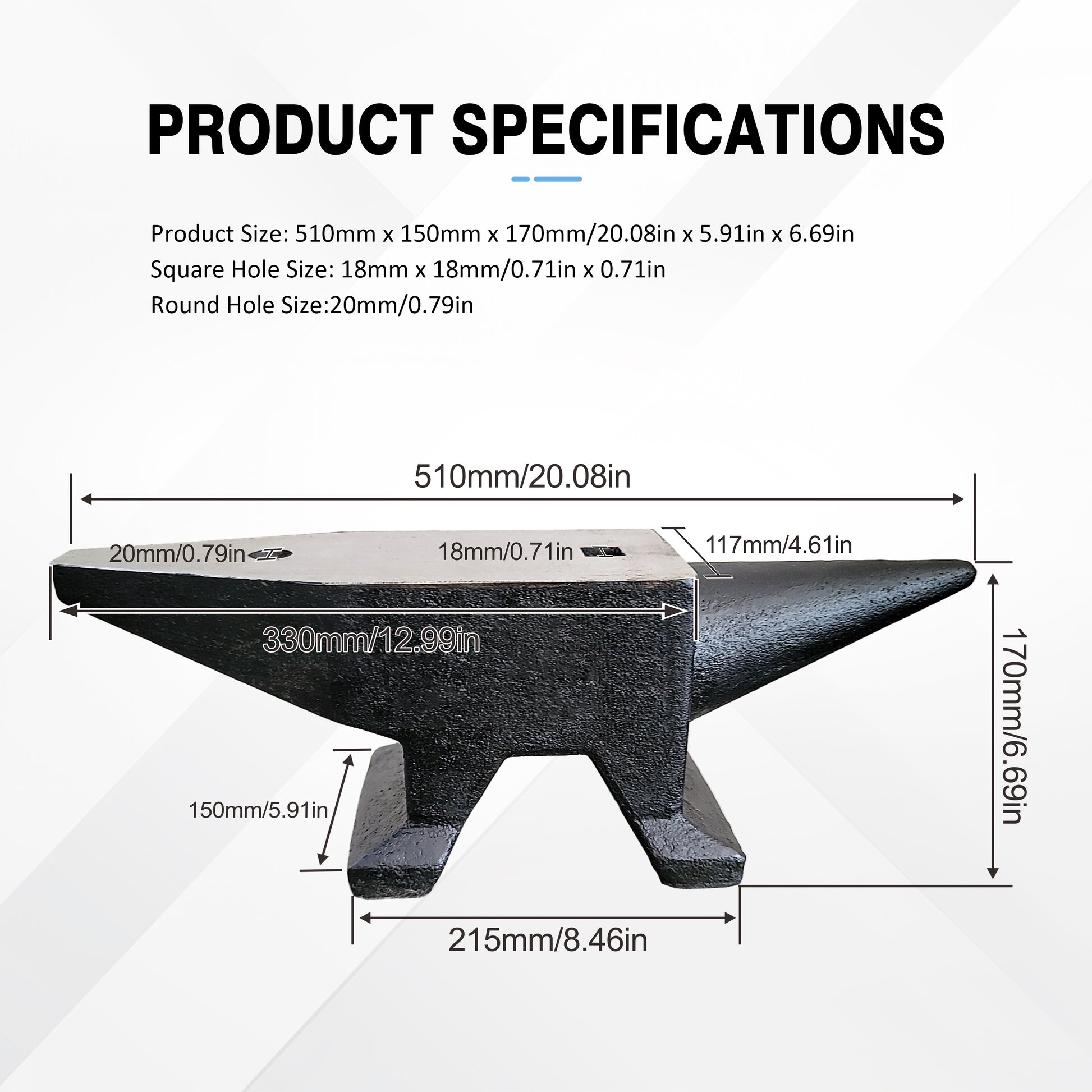 66Lbs Cast Steel Anvil, High Hardness Rugged Round Horn Anvil Blacksmith, Large Countertop And Stable Base, With Round And Square Hole, Metalsmith Tool For Bending And Shaping Black Carbon Steel