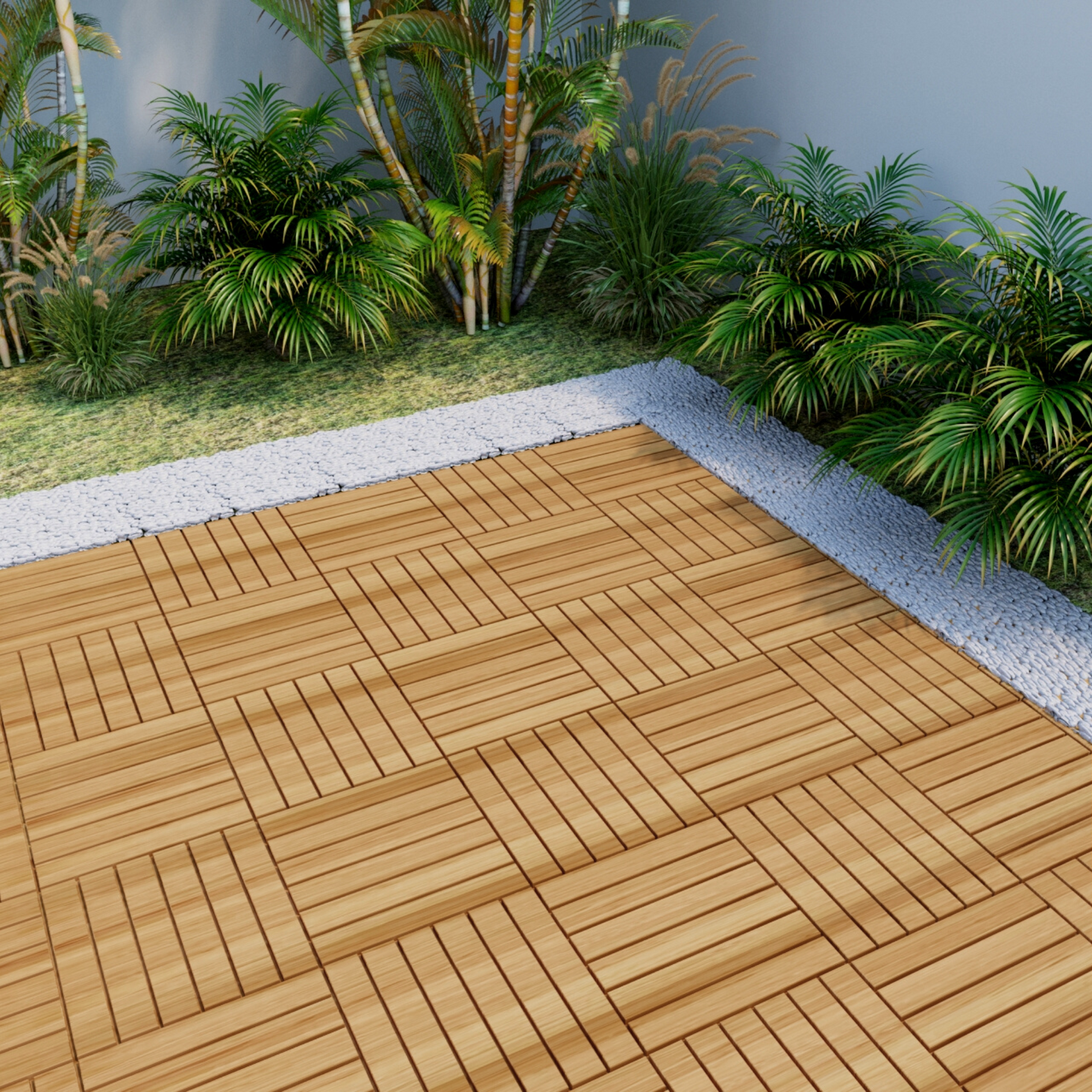 30 Pcs Interlocking Deck Tiles Striped Pattern, 12" X 12" Square Yellow Acacia Hardwood Outdoor Flooring For Patio, Bancony, Pool Side,.. Yellow Garden & Outdoor American Design,American Traditional Acacia Wood