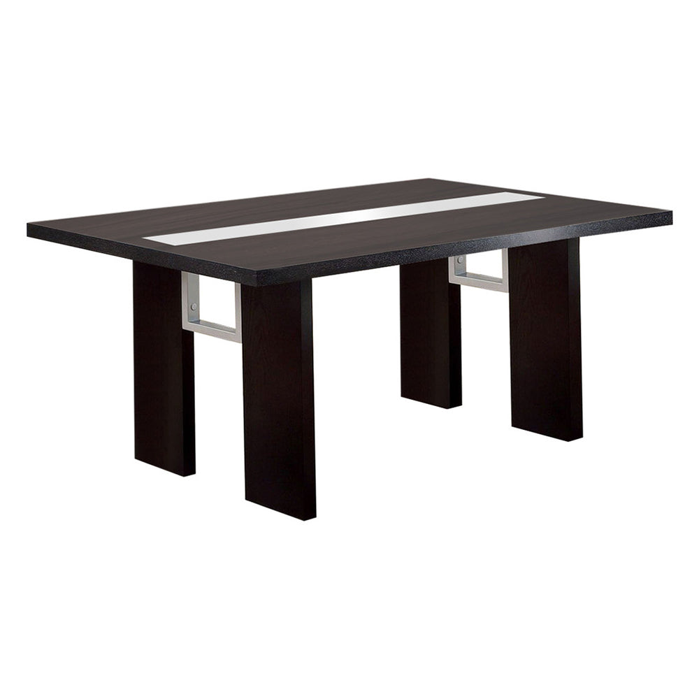 Contemporary Glass Insert Dining Table, Black Black Wood