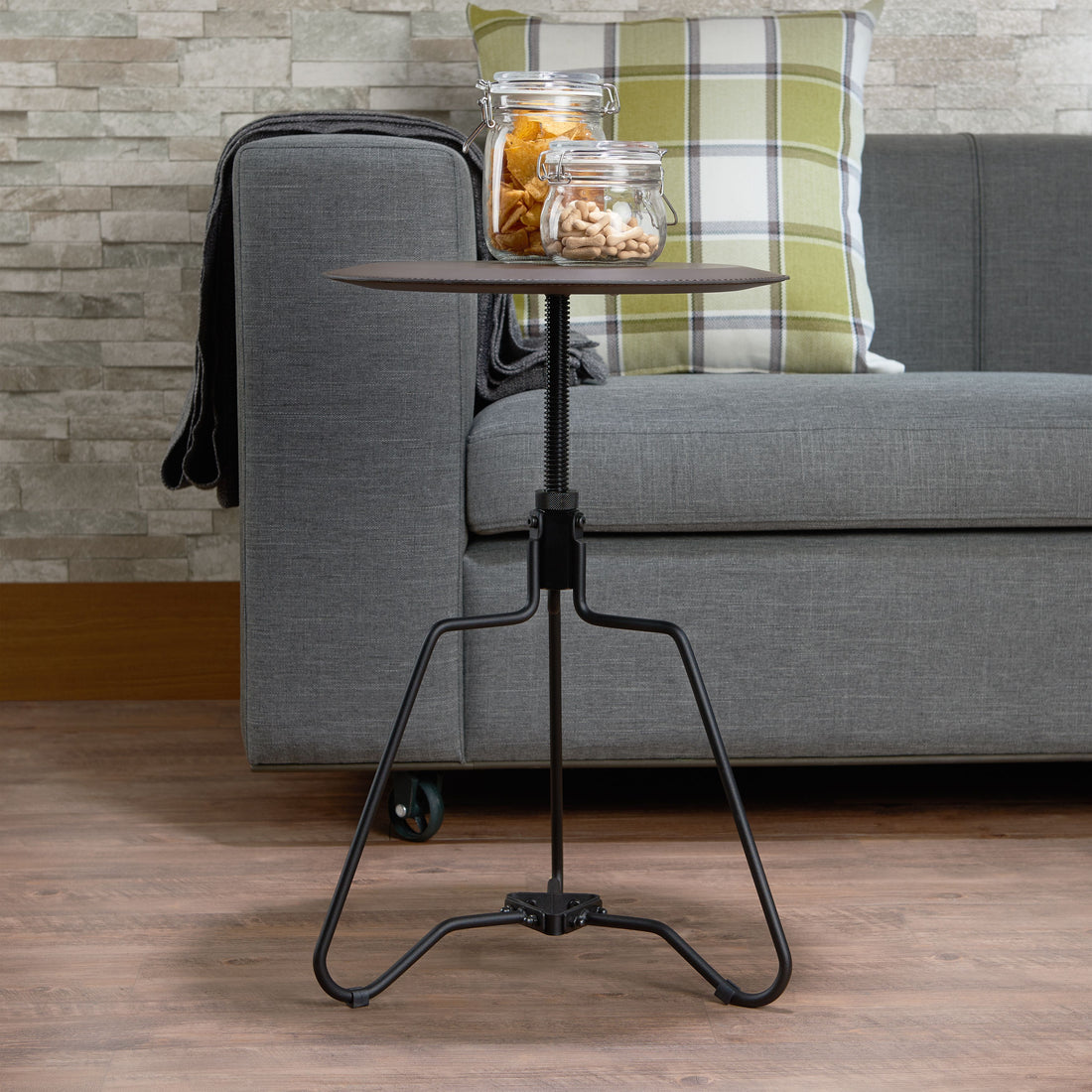 Espresso And Sandy Black End Table With Adjustable Height Top Espresso Primary Living Space Contemporary Round Wood Metal