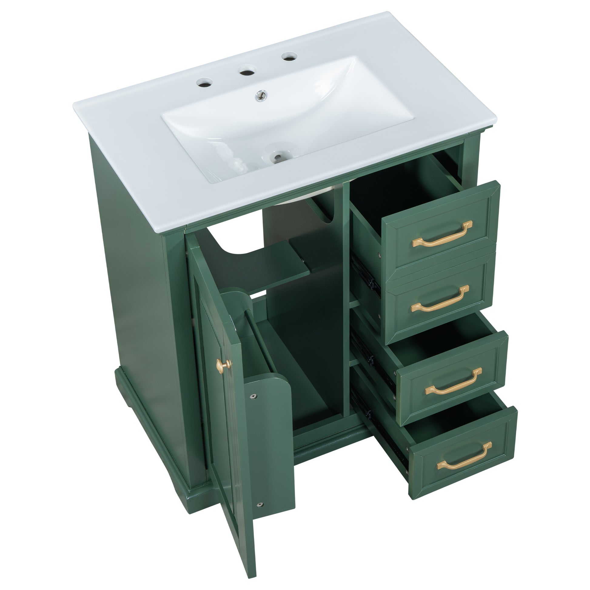 30" Bathroom Vanity With Sink, One Package, Green Bathroom Cabinet With Drawers, Solid Frame And Mdf Board Green Solid Wood Mdf