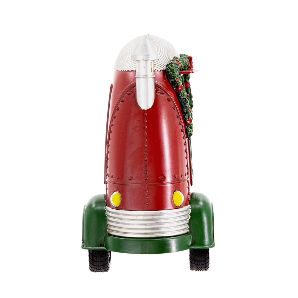 11.3X4.4X8"H Christmas Plastic Resin Camper With Mr & Mrs Santa Tea Time Led Water Spinning 2 Way Switch, 3*Aa Required Red Plastic