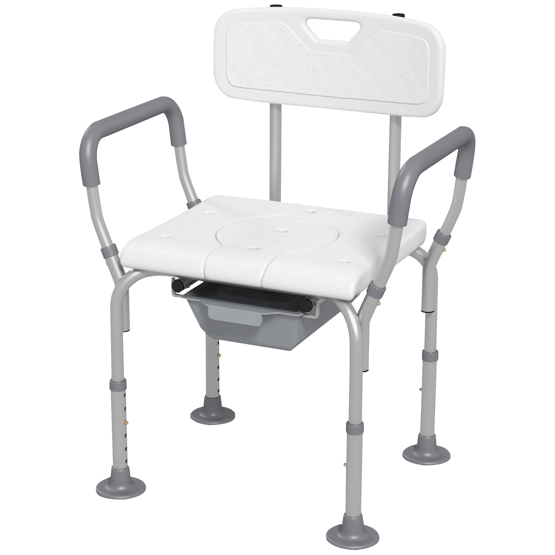 Homcom 3 In 1 Shower Chair With Back And Arms, Height Adjustable Bedside Commode, Raised Toilet Seat With Non Slip Rubber Foot Pad For Seniors, Disabled, White White Aluminum