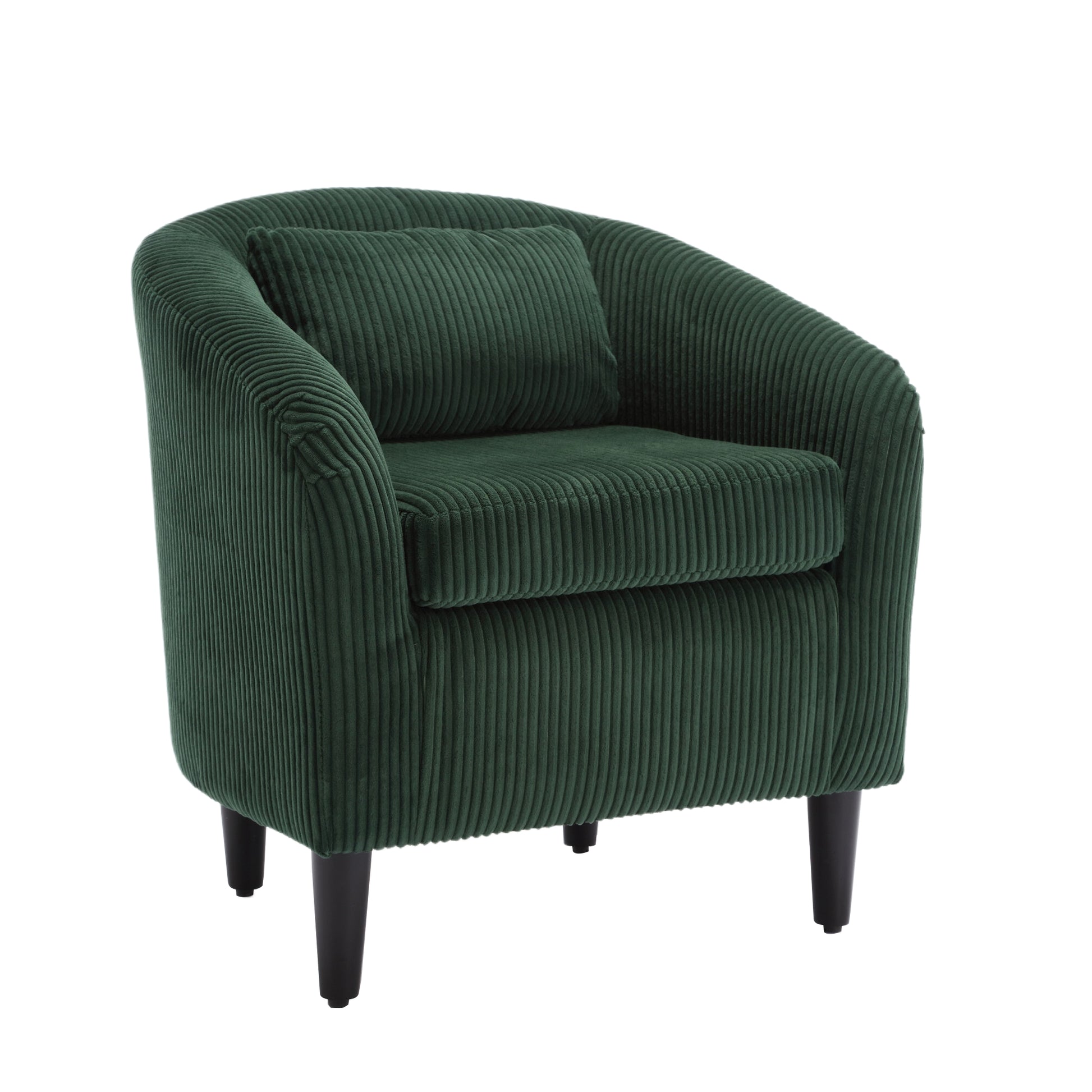 Coolmore Living Room Accent Barrel Chair, Century Modern Style Decorative Chair, Armchair For Living Room With Thick Cushions And Pillows, Comfy Single Sofa Chair, Chair With Wooden Legs Emerald Corduroy
