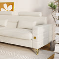 Fx P15 Wb Sofa Elegant White Imitation Wool Circle Fabric Sofa With Adjustable Headrests Contemporary 3 Seat Couch With Gold Legs, Perfect For Living Room And Office Decor Temu Suitable White Velvet 3 Seat