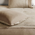 7 Piece Faux Suede Comforter Set Tan Cal King California King Tan Polyester