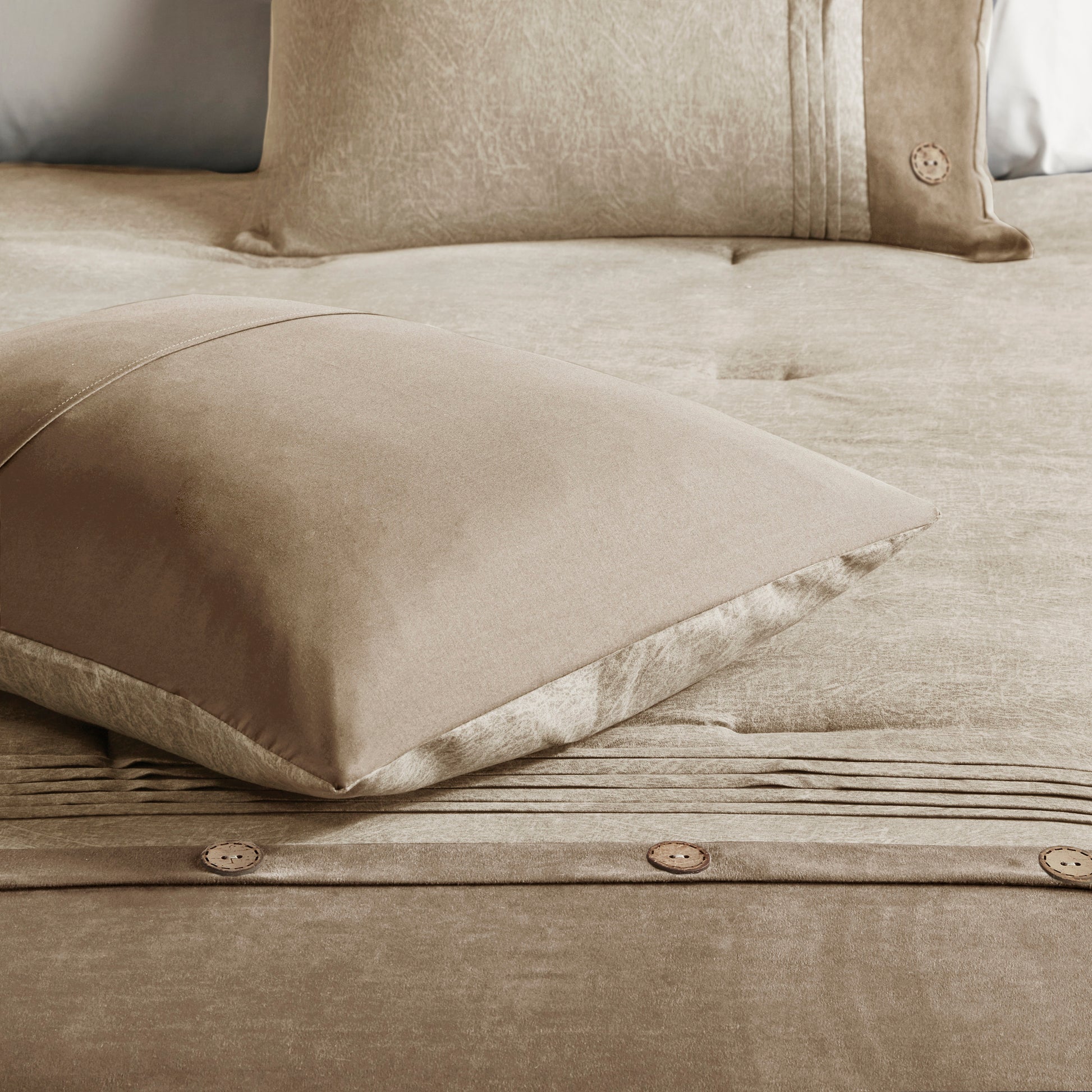 7 Piece Faux Suede Comforter Set Tan Cal King California King Tan Polyester