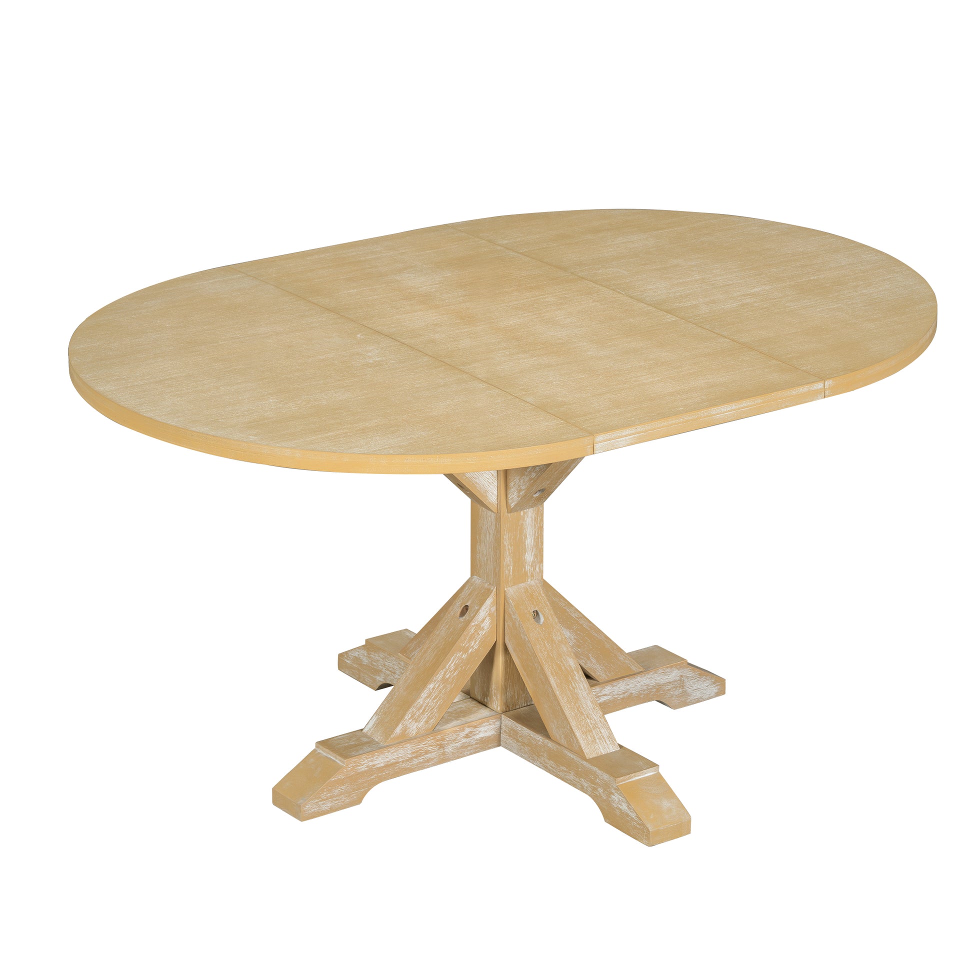 Farmhouse 6 Piece 60Inch Extendable Pedestal Dining Table Set With 18Inch Removable Leaf, 44Inch Bench And 4 Ladder Back Dining Chairs, Natural Wood Dining Room Solid Wood Rubberwood Oval Dining Table With Bench Wood Wood Natural Ladder Back Seats 6 60