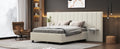 Full Size Upholstered Platform Bed With Big Headboard, Bedroom Furniture, Velvet, Beige Full Beige Plywood