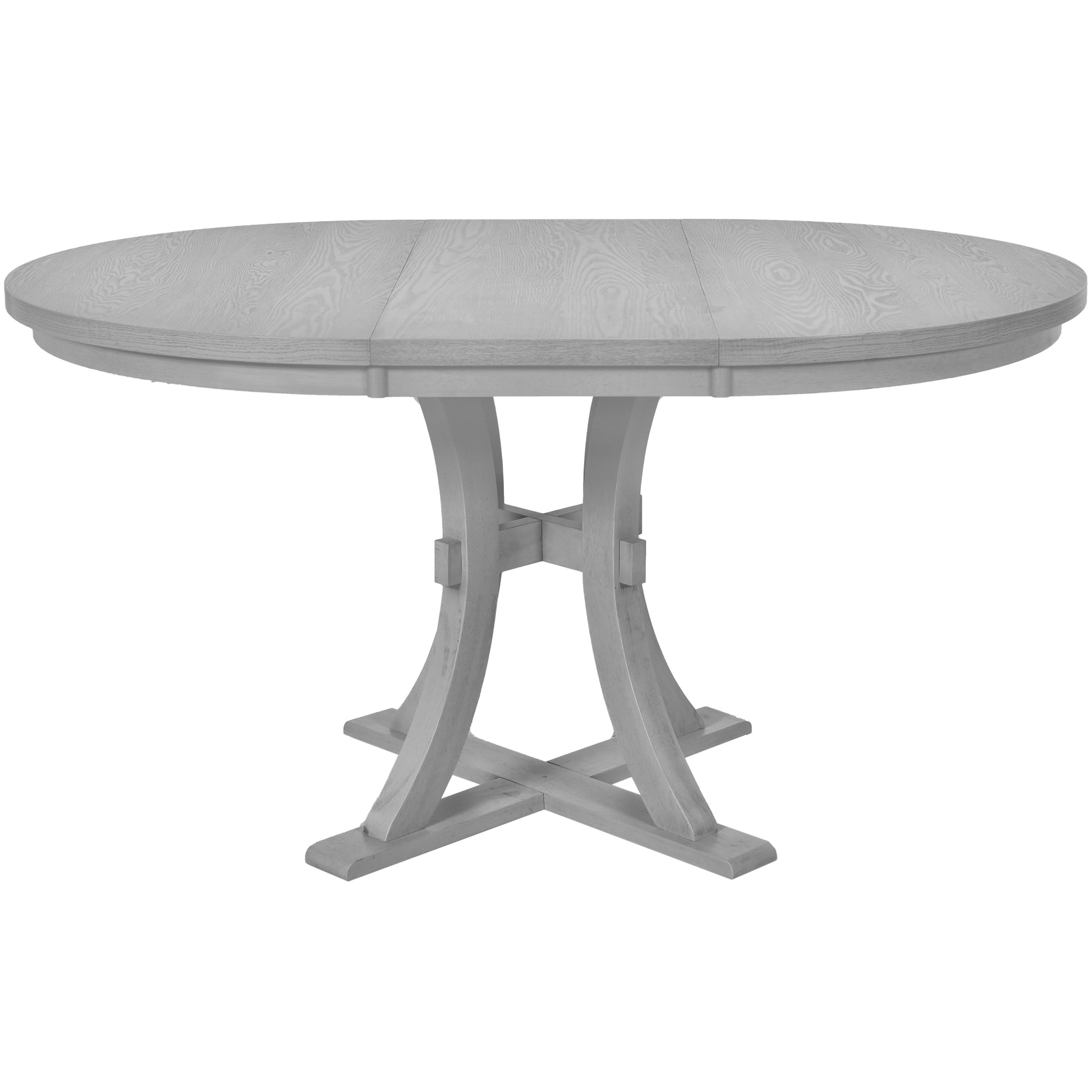 5 Piece Rustic Round Pedestal Extendable Dining Table Set With 15.7" Removable Leaf And Simple Dining Chirs For Small Places, Gray Gray Wood Dining Room Extendable Rubberwood Oval Dining Table With Chair Wood Wood Gray Seats 4 Removable Leaf Farmhouse