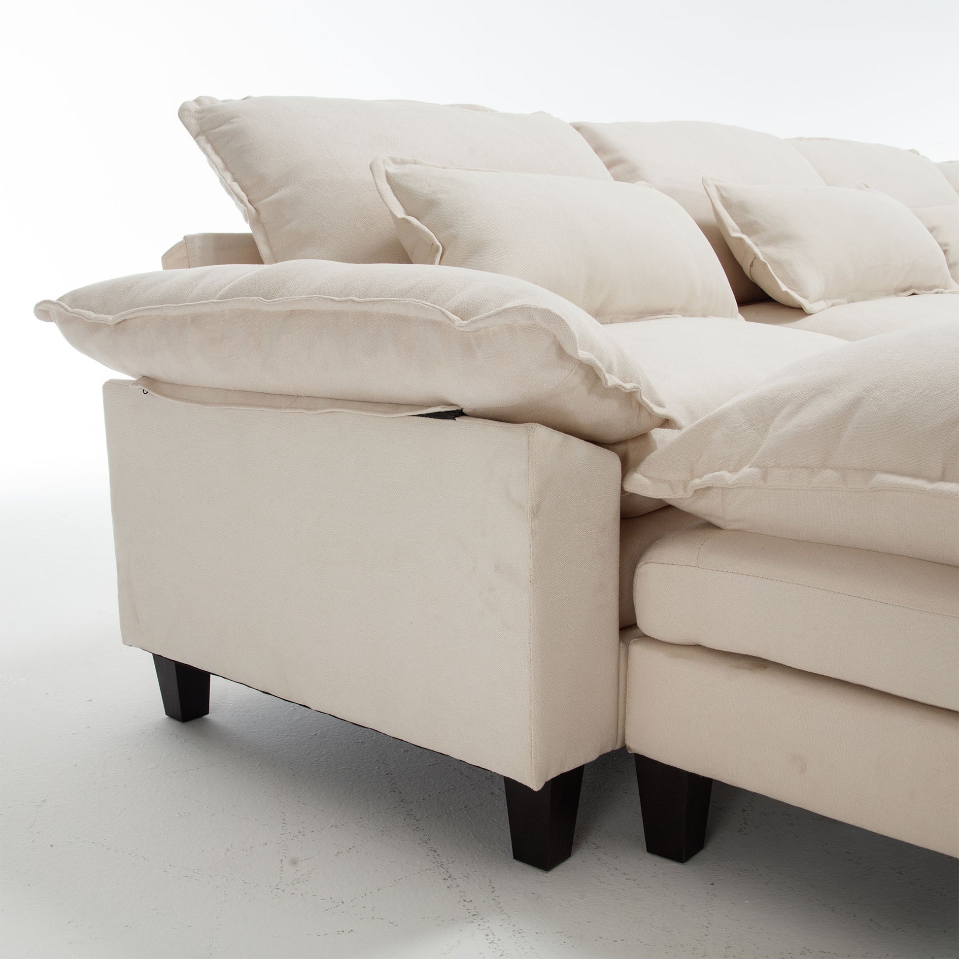 154.8" Oversized Modular Sofaice Velvet Large U Shaped Couch Comfy Upholstered 4 Seat Sofa With 2 Ottoman, 4 Lumbar Pillow, Deep Seat Couch For Living Room Beige Wood Primary Living Space Modern Foam Polyester 6 Seat