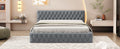 Queen Size Velvet Upholstered Platform Bed, With Luxurious Diamond Grid Headboard,Gray Queen Gray Plywood