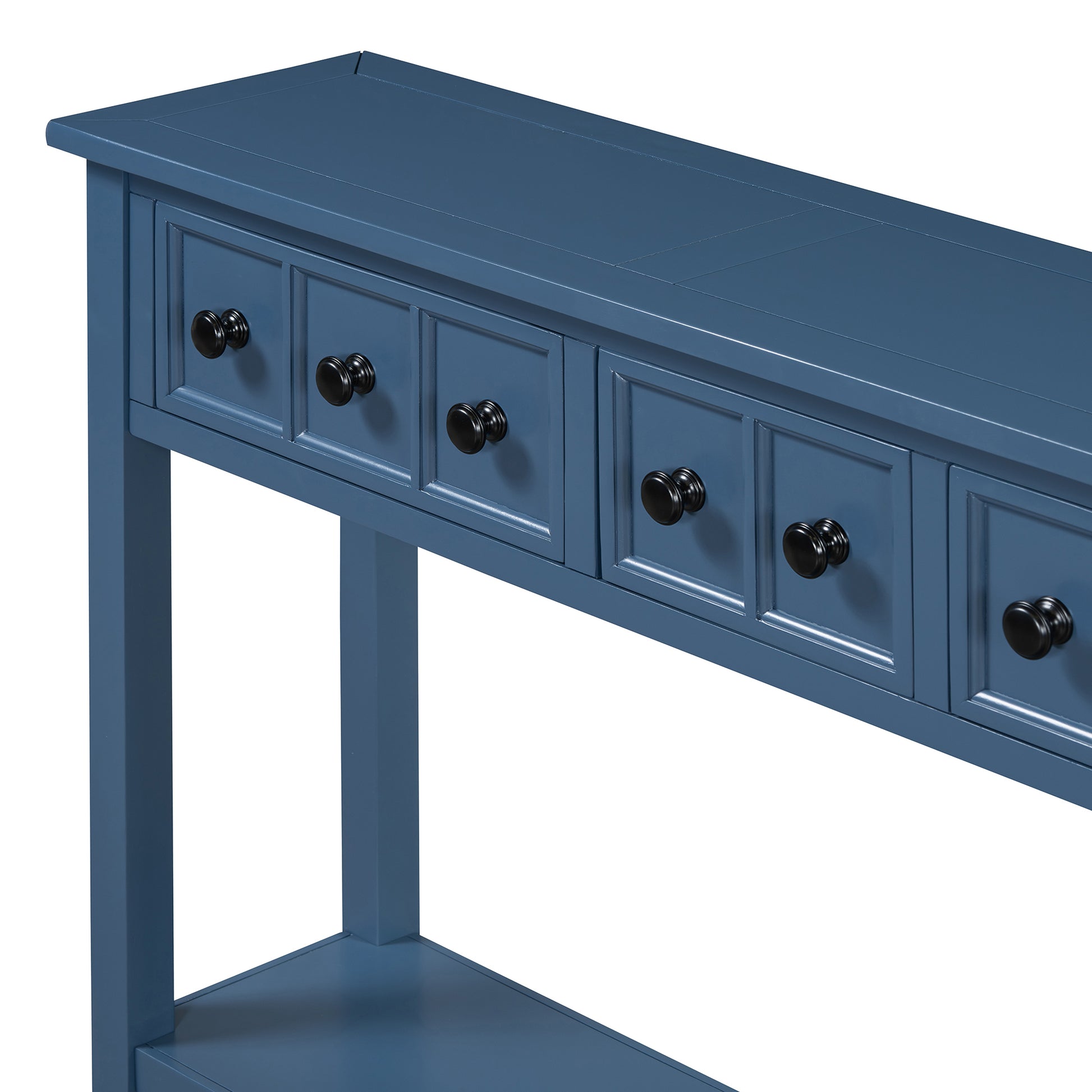 Rustic Entryway Console Table, 60" Long Sofa Table With Two Different Size Drawers And Bottom Shelf For Storage Antique Navy Antique Navy Solid Wood