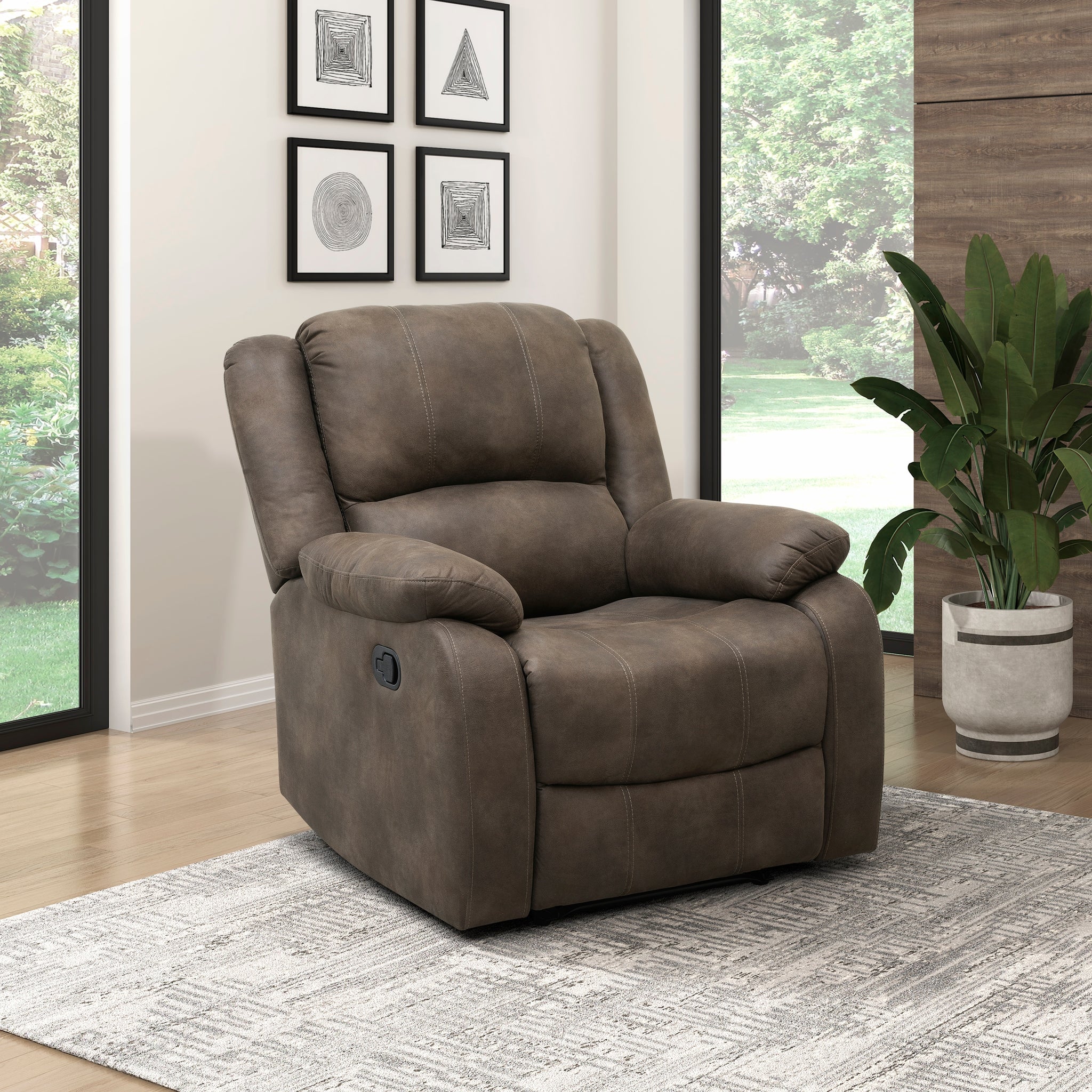 Modern Reclining Chair Brown Polished Microfiber Pillowtop Arms Solid Wood Frame 1Pc Living Room Furniture Brown Microfiber Wood Primary Living Space Pillow Top Arms Solid Wood