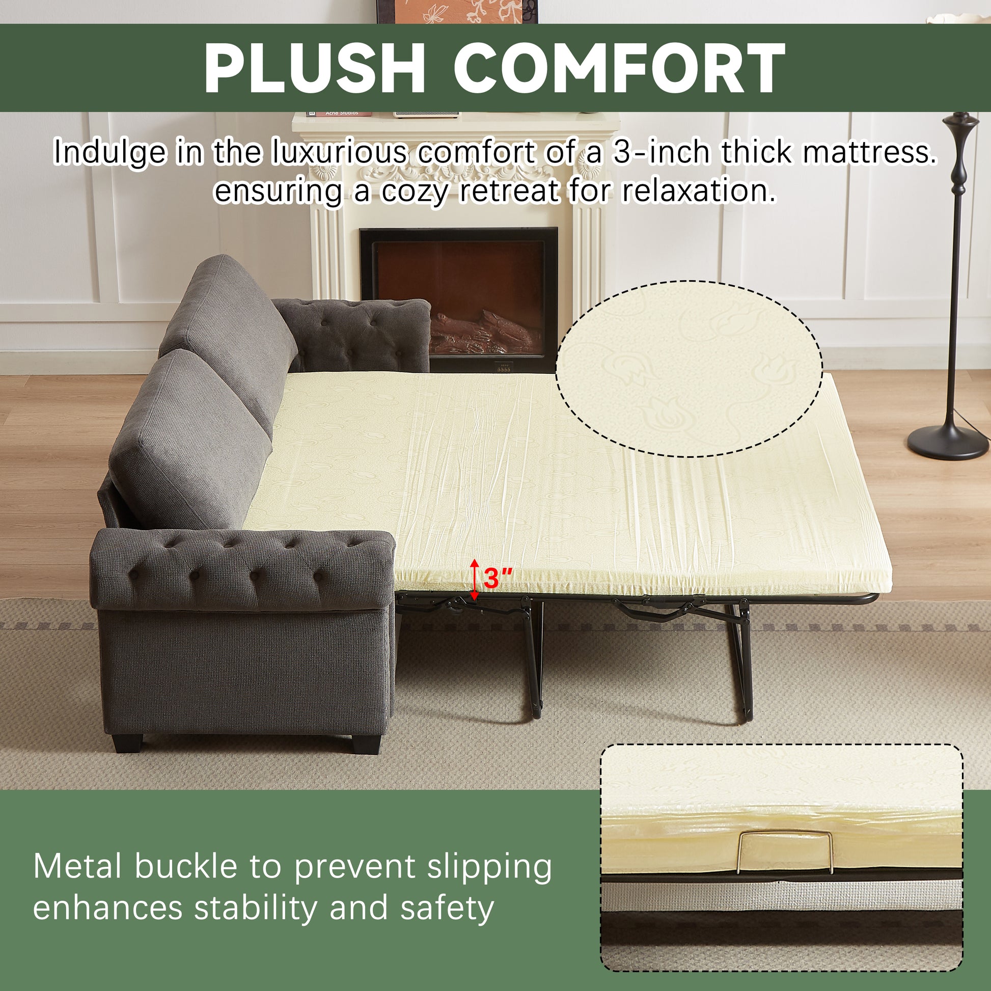 Fx 83.8" Convertible Sleeper Sofa Bed, 2 In 1 Pullout Sofa Bed, Polyester Sleeper Sofa Bed With Folding Mattress, Living Room Pullout Sofa Bed, Apartment Small Space Sofa Sleeper Gray Polyester Foam Fabric 3 Seat