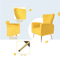Velvet Accent Chair, Wingback Arm Chair With Gold Legs, Upholstered Single Sofa For Living Room Bedroom Yellow Velvet 1 Seat