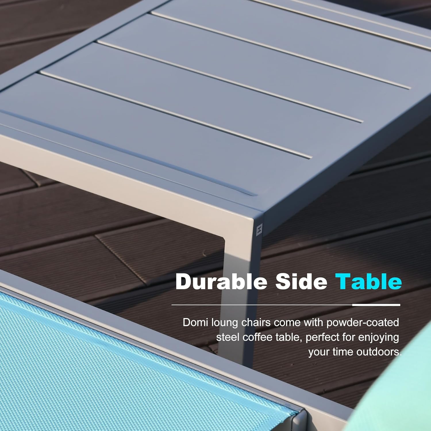 Patio Chaise Lounge Set, 3 Pieces Aluminum Adjustable Pool Lounge Chairs Textilene Sunbathing Recliner With Headrest Lake Blue,2 Lounge Chairs 1 Table Lake Blue Aluminium