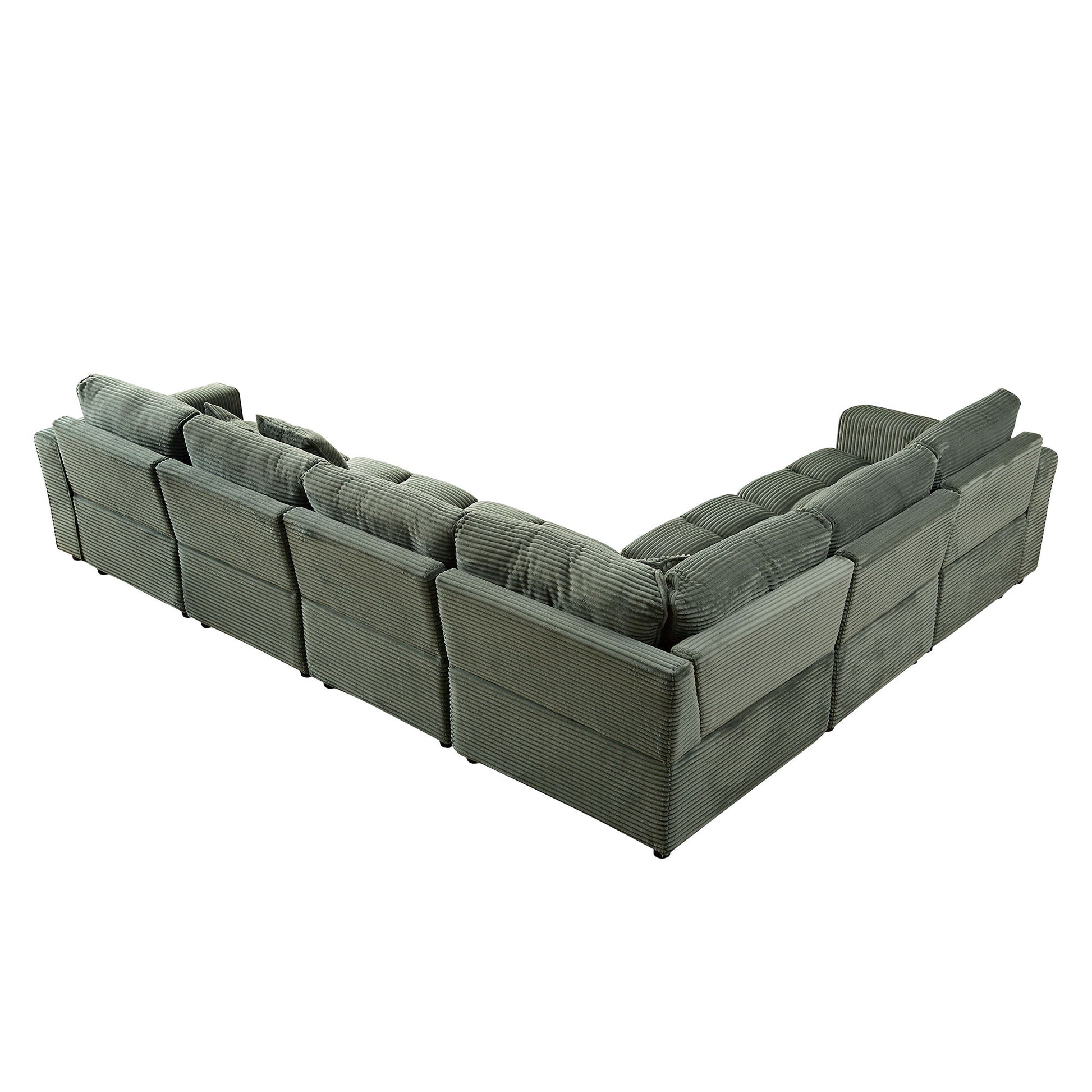 6 Seats,Oversized Sectional Sofa,L Shaped Corner Couch With Detachable Seat & Back Cushion, Corduroy Upholstery Convertible Sleeper Sofa&Couch For Living Room Green Fabric 6 Seat