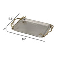 16 Inch Rectangular Decorative Tray, Branch Design Handles, Silver, Gold Silver Aluminium