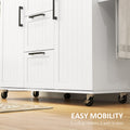 Homcom Kitchen Island With Drop Leaf, Rolling Kitchen Cart On Wheels With 3 Drawers, 2 Cabinets, Natural Wood Top, Spice Rack And Towel Rack, White White Rubber Wood