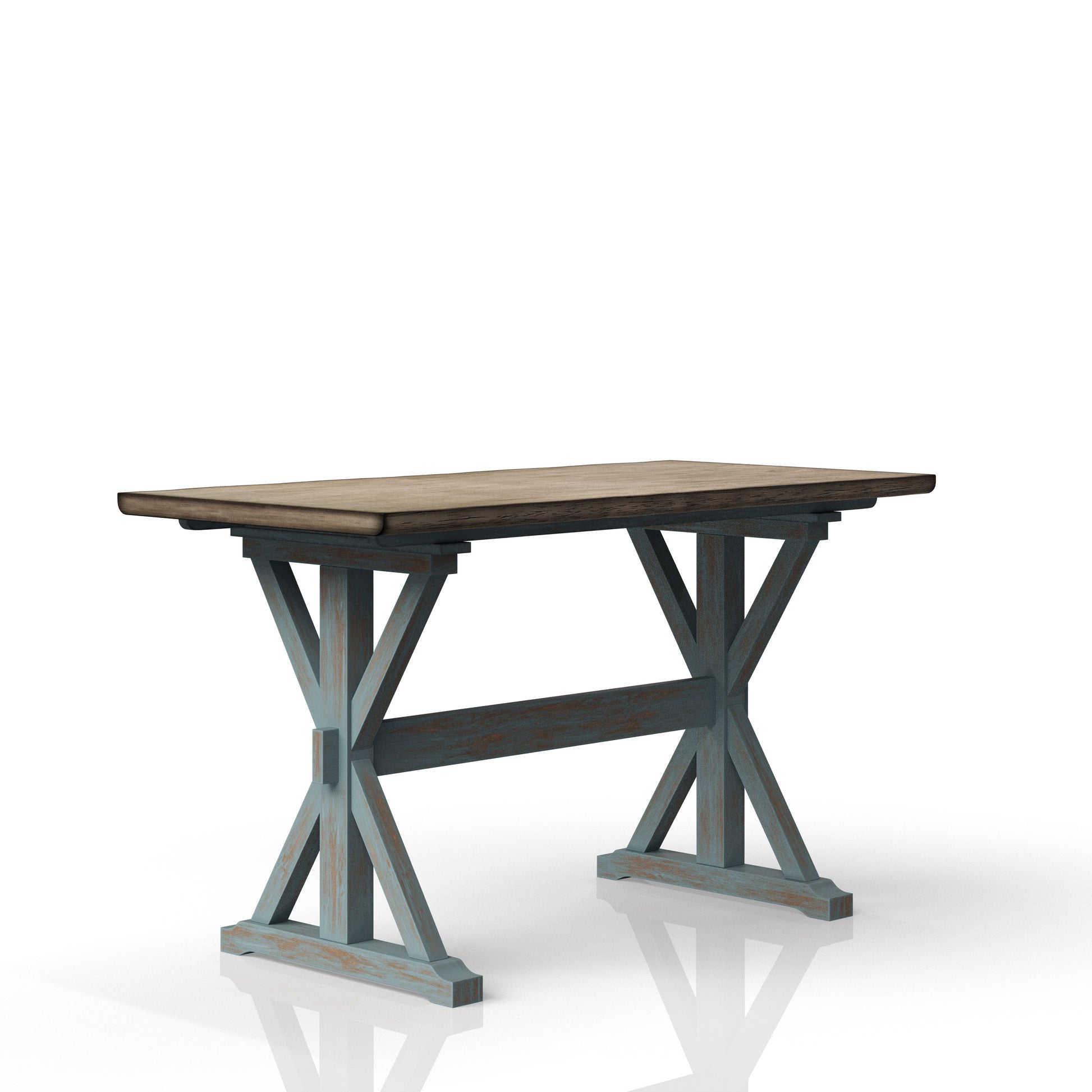 X Based Counter Height Casual Dining Table Aqua Blue Solid Wood Mdf