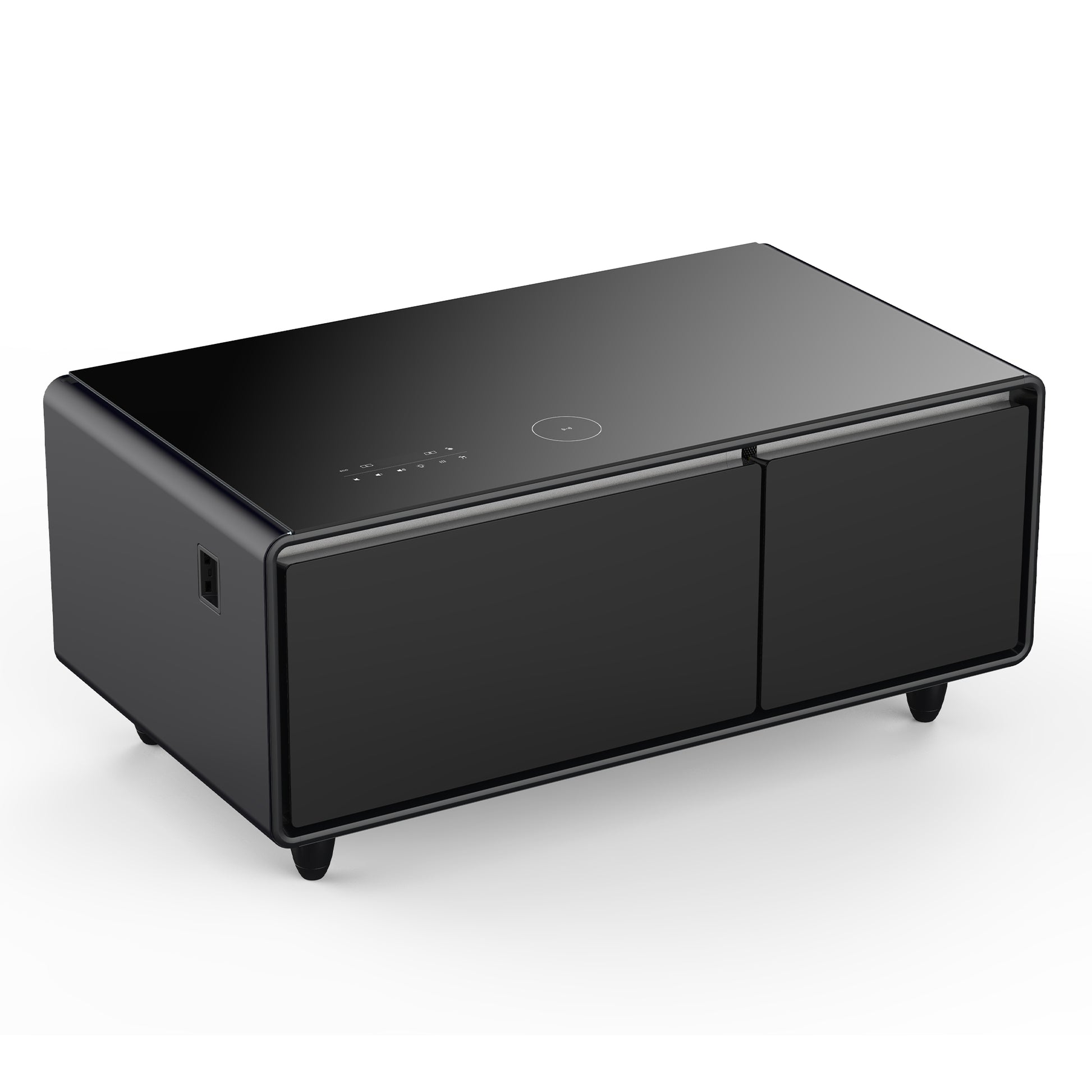 Modern Smart Coffee Table With Built In Fridge, Bluetooth Speaker, Wireless Charging, Touch Control Panel, Usb Interface, Outlet Protection, Atmosphere Light, Black Black Built In Outlets Or Usb Primary Living Space Luxury,Modern Freestanding Rectangular