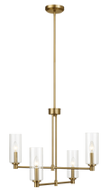 Enigma Four Lights Chandelier With Clear Ribbed Glass Satin Brass Clear,Gold Brass,Glass