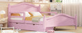 Full Size Wood Platform Bed With Guardrails On Both Sides And Two Storage Drawers ,Pink Full Pink Wood
