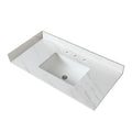 31 Inch Marble Vanity Top, White Vanity Top With Pre Drilled Faucet Holes, Bathroom Vanity Top With Undermount Rectangular Middle Sink And 4