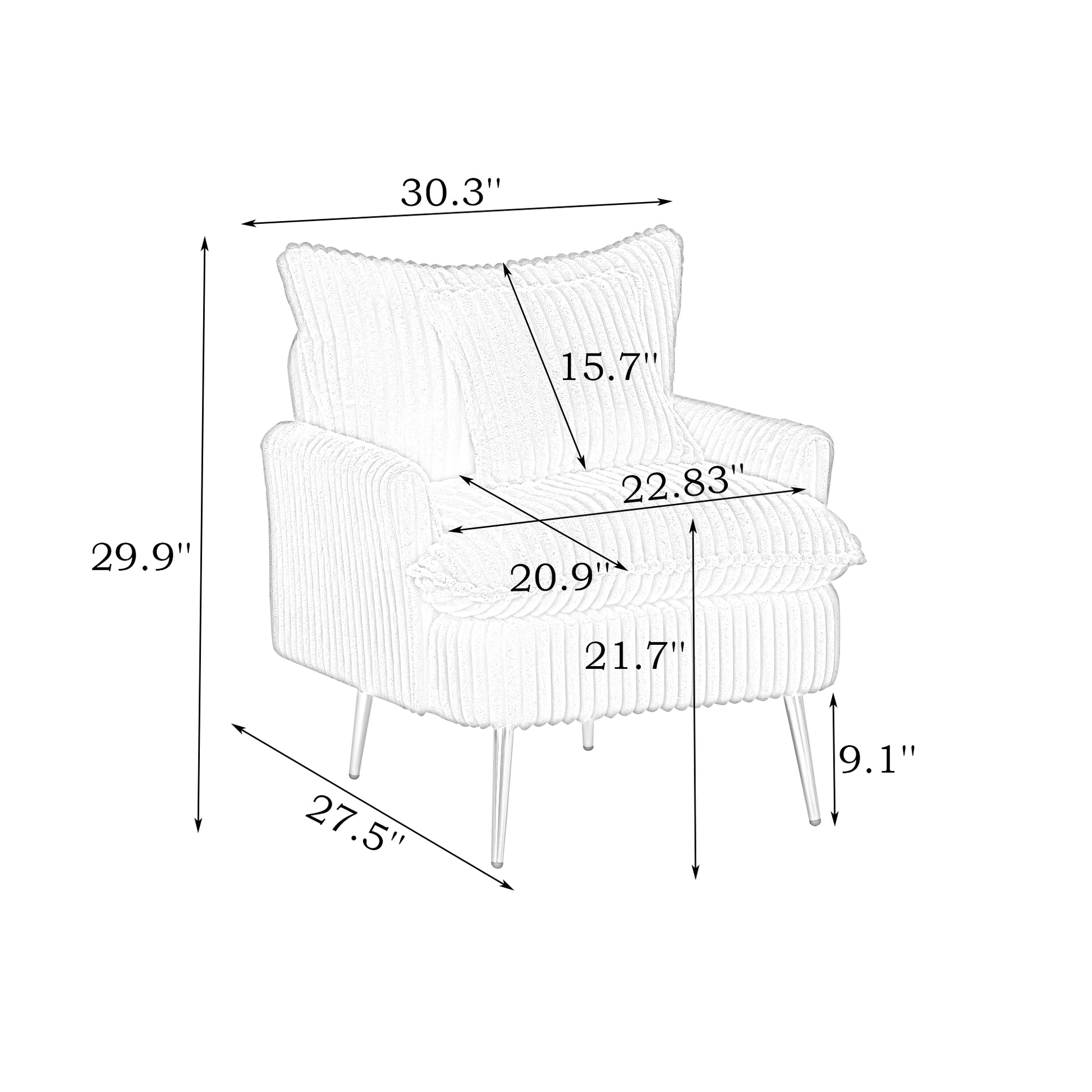 The 30 Inch Beige Corduroy Chair Comes With Metal Feet That Are Dust And Scratch Resistant And Comes With A Throw Pillow Off White Corduroy