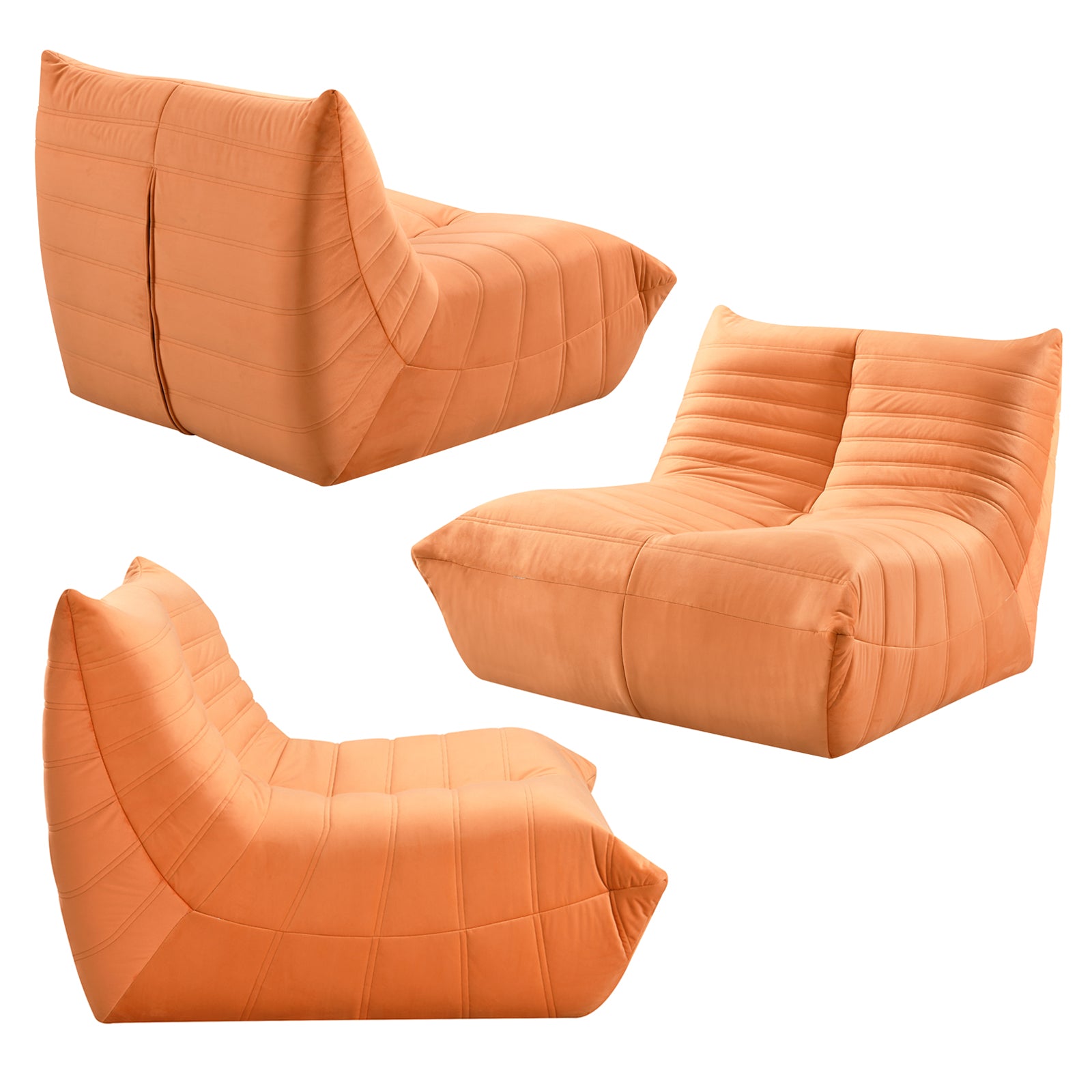 Fireside Chair, Large Bean Bag Chair For Adults, Lazy Floor Sofa For Home, Playing Bean Bag Chair, One Piece High Resillence Sponge, Flannelette Fabric, Orange Orange Soft Foam Flannelette,Foam