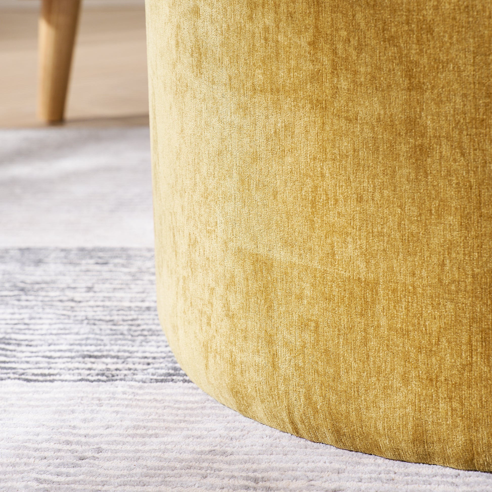 2 Piece Set Round Chenille Storage Ottoman, Equipped With A Drum Shaped Small Stool, Storage Space, And Mdf Made Desktop Panel Dark Yellow 23.62"X23.62"X16.53" Dark Yellow Chenille