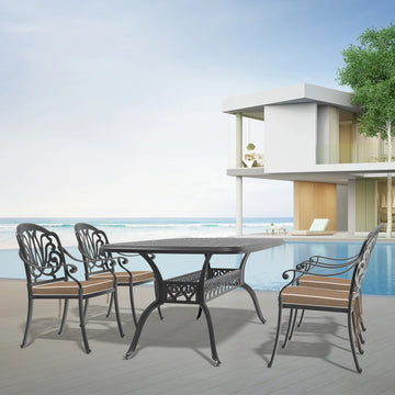 Cushions In Random Colors 5 Piece Set Of Cast Aluminum Patio Furniture With Cushions Yes Dining Set Black Seats 4 Rust Resistant Frame Water Resistant Cushion Garden & Outdoor Complete Patio Sets Aluminium