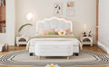 2 Pieces Bedroom Sets Full Size Flower Shaped Upholstered Led Platform Bed With Storage Ottoman Sherpa Fabric, White Full White 2 Piece Set Wood