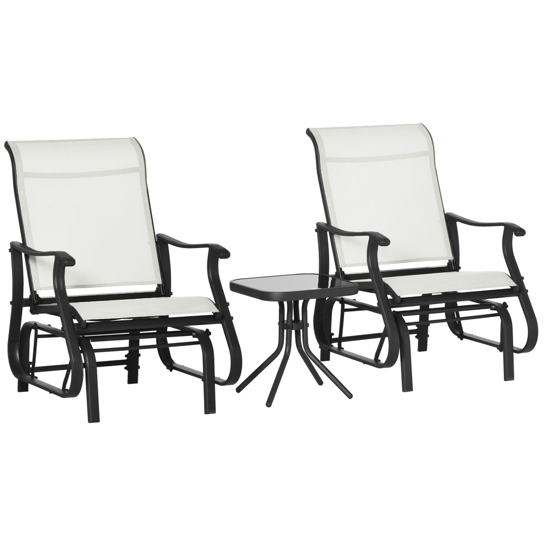 Outsunny 3 Piece Outdoor Gliders Set Bistro Set With Steel Frame, Tempered Glass Top Table For Patio, Garden, Backyard, Lawn, Cream White Cream White Steel