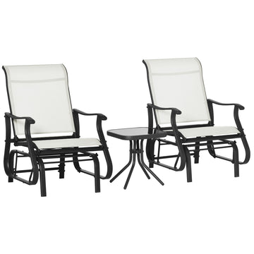 Outsunny 3 Piece Outdoor Gliders Set Bistro Set With Steel Frame, Tempered Glass Top Table For Patio, Garden, Backyard, Lawn, Cream White Cream White Steel
