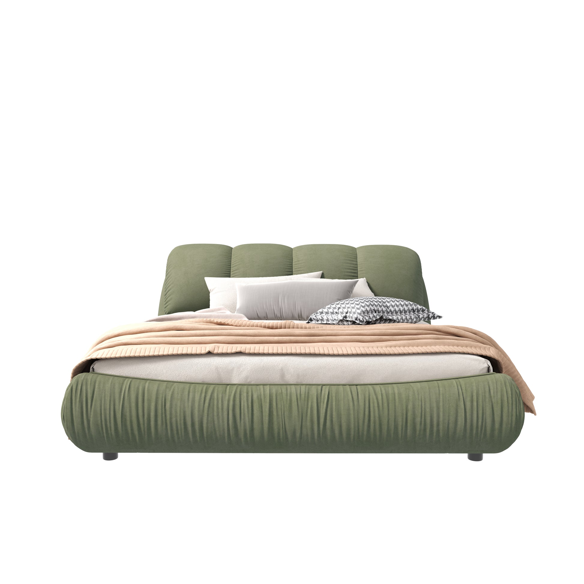 Queen Size Luxury Upholstered Platform Bed With Oversized Padded Backrest And Solid Wood Frame,Suitable For Multiple Heights Of Mattresses,Green Old Sku:W1885S00018 Box Spring Not Required Queen Green Wood Pine Solid Wood
