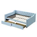 Full Size Upholstered Tufted Daybed With 2 Drawers, Blue Box Spring Not Required Full Blue Wood Daybeds Velvet Upholstered