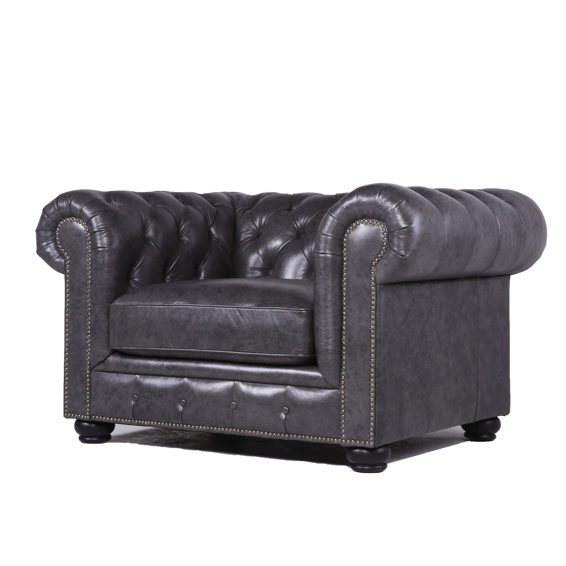 Traditional Tufted Leather Chesterfield Chair Gray Leather