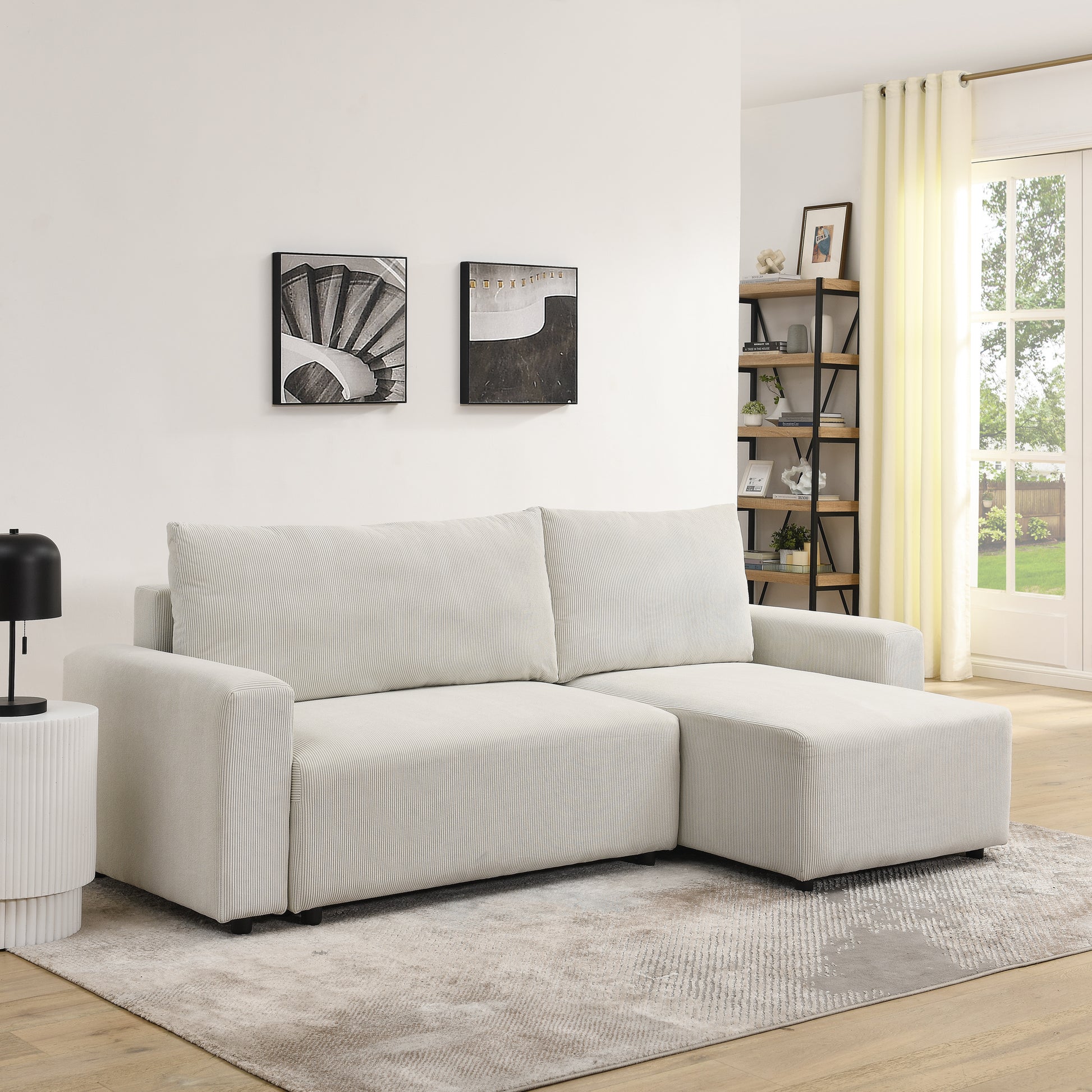 Modular Corduroy Upholstered 3 Seater Sofa Bed With Storage For Home Apartment Office Living Room, Free Combination, L Shapedbeige Beige Wood Primary Living Space Medium Soft Pillow Back Eucalyptus Square Arms Foam Corduroy 3 Seat