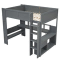 Wood Full Size Gaming Loft Bed With Desk, Multi Storage Shelves, Led And Charging Station, Dark Gray Box Spring Not Required Full Dark Gray Wood Bedroom Bed Frame Solid Wood Mdf