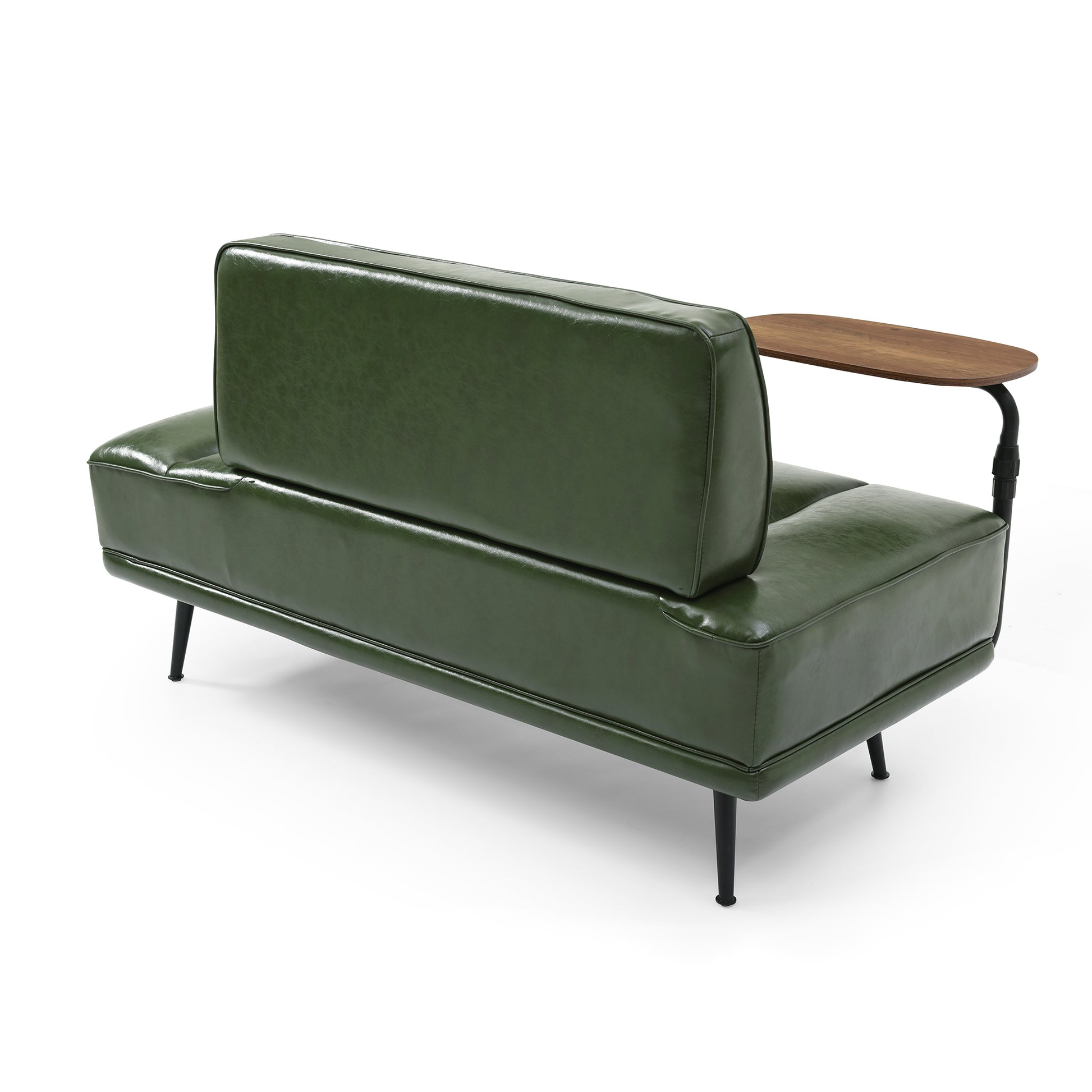 55"Inch Width Modern End Of Bed Bench,Green Faux Leather Upholstered With Side Table, 360 Degree Swivel Tray Couch,Entryway Ottoman,Window Bench With Metal Legs For Bedroom, Living Room Green Faux Leather Wood Primary Living Space Modern Foam Pu Leather