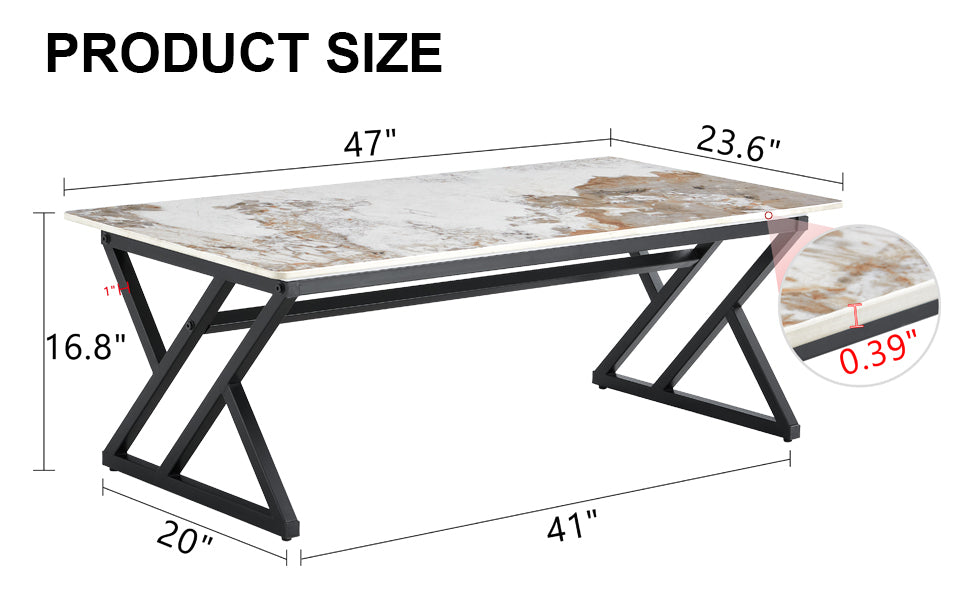 A Modern Minimalist Style Marble Patterned Coffee Table With Black Metal Legs. Computer Desk. Game Table. Tea Table. Ct Xx White Black Sintered Stone