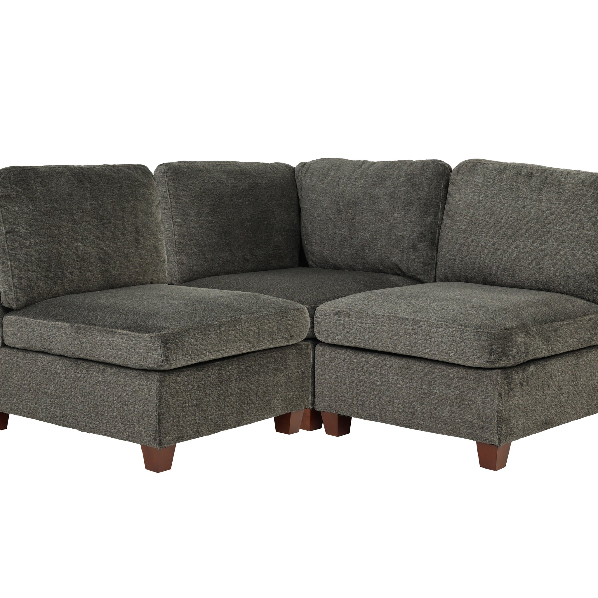 Modular Set 3Pc In Gray Gray Pillow Back L Shaped Armless Chenille 3 Seat